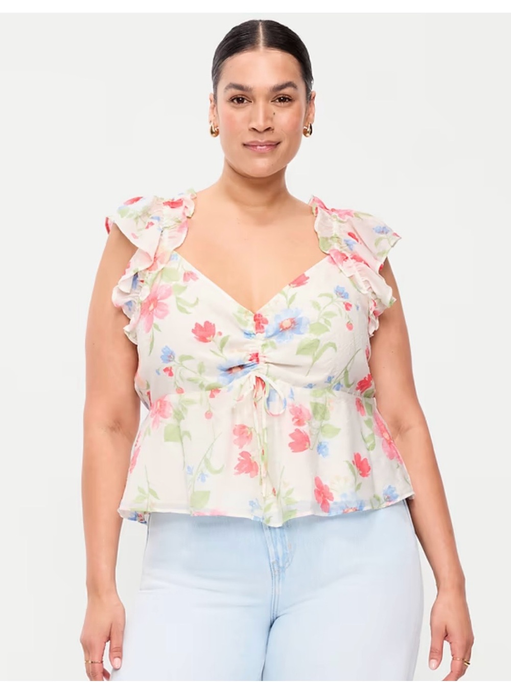 NWT- Old Navy Floral Ruffle Peplum Top in White XXL Tall